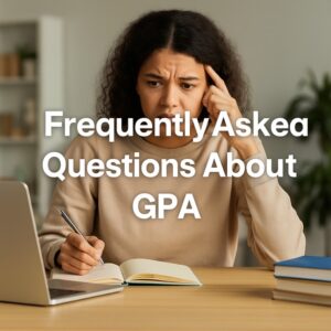 Confused high school student looking at GPA scores on a screen, symbolizing GPA calculation struggles