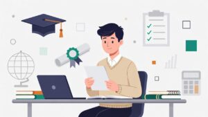 Vietnamese student reviewing academic transcripts and preparing documents for U.S. university admission and GPA conversion.